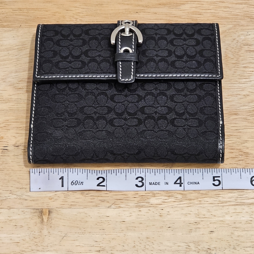 Coach Signature "C" Monogram Tri-Fold Wallet with Silver Buckle, GUC